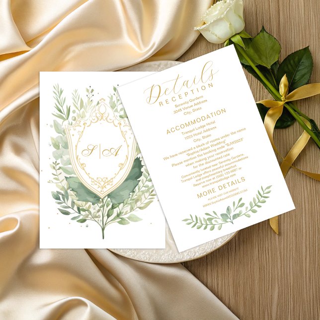 Carte D'accompagnement Rustic Watercolor Greenery Wedding Details (Créateur téléchargé)