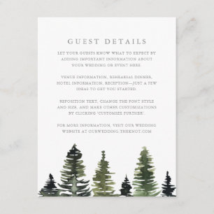 Carte D'accompagnement Rustic Watercolor Pine Trees Mariage Détails au su