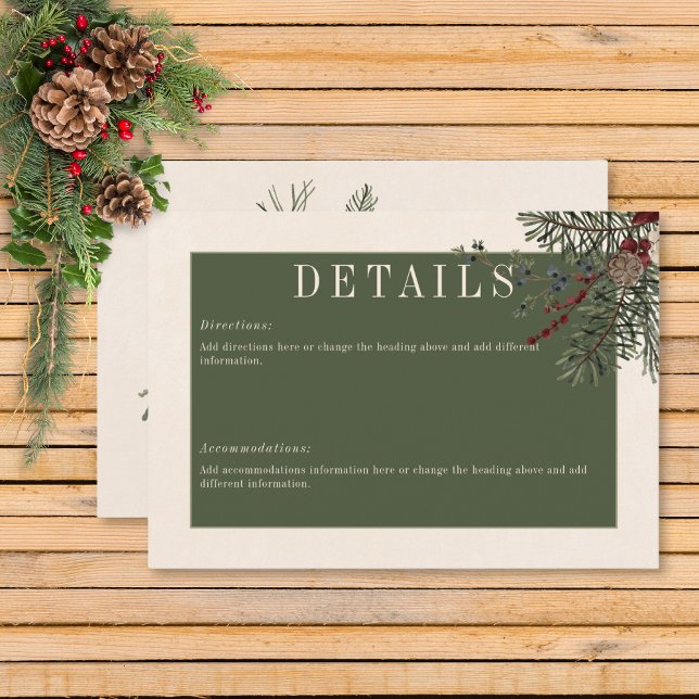 Carte D'accompagnement Rustic Winter Berries & Pine Creative Détails (Rustic Winter Berries & Pine Wedding Details Card)