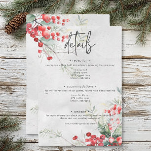 Carte D'accompagnement Rustic Winter Holly & Pine Détails du Mariage