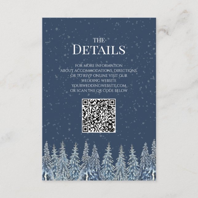 Carte D'accompagnement Rustic Winter Woods Wedding QR code Details Insert (Devant)