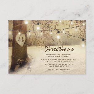 Carte D'accompagnement Rustic Winter Xmas Lumières Arbre Direction Mariag