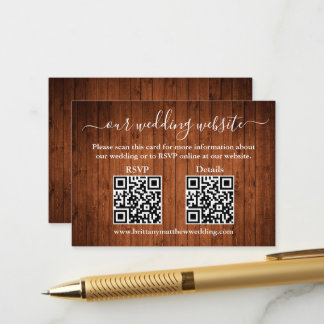 Carte D'accompagnement Rustic Wood 2 QR Wedding RSVP Détails