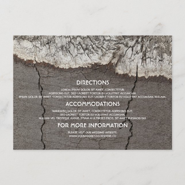Carte D'accompagnement Rustic Wood Birch Bark Tree Détails du Mariage (Devant)
