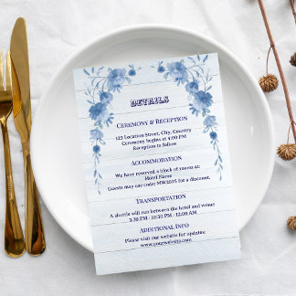 Carte D'accompagnement Rustic Wood Blue Floral Elegant Wedding