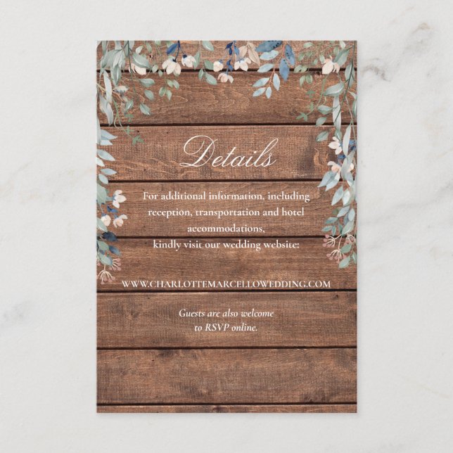 Carte D'accompagnement Rustic Wood Fleurs sauvages Floral Détails du Mari (Devant)