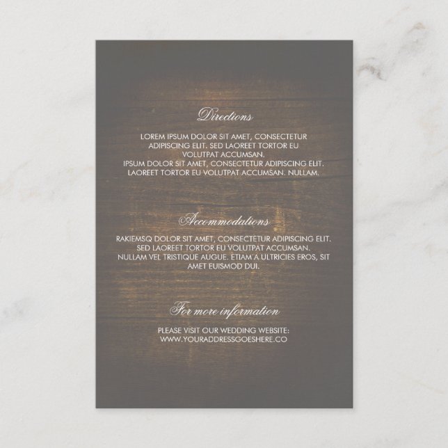 Carte D'accompagnement Rustic Wood Gold Confetti Détails du Mariage (Devant)