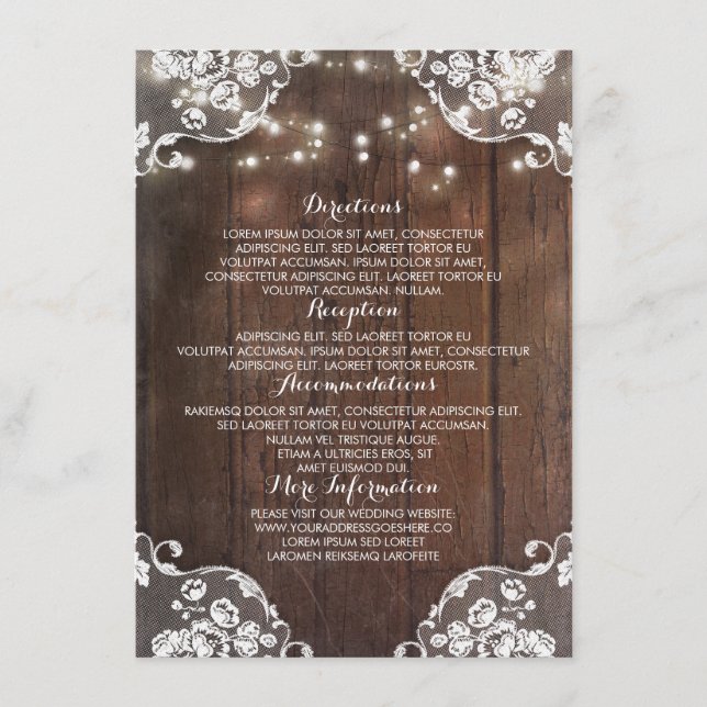 Carte D'accompagnement Rustic Wood Grange Chaîne Lumières Mariage (Devant)