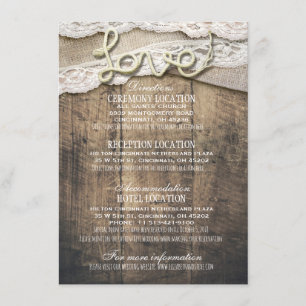Carte D'accompagnement Rustic Wood Love Rope Détails du Mariage Informati