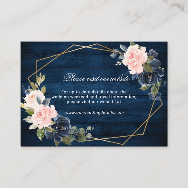 Carte D'accompagnement Rustic Wood Navy Blush Site géométrique Détails (Devant)