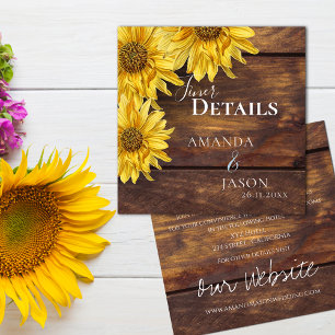 Carte D'accompagnement Rustic Wood Yellow Sunflower Détails du Mariage de