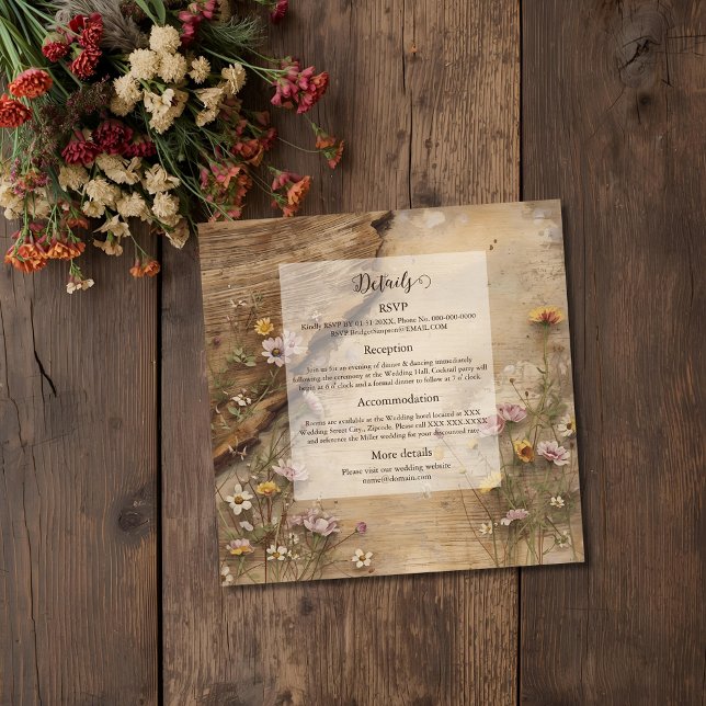 Carte D'accompagnement Rustic Wooden Bohemian Floral Wedding  (Créateur téléchargé)