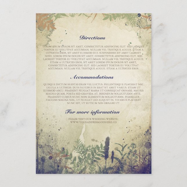 Carte D'accompagnement Rustic Woodland Information / Détails du Mariage (Devant)