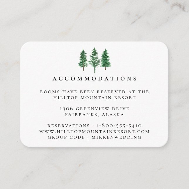 Carte D'accompagnement Rustique Aquarelle Forêt Mariage Hébergements (Devant)