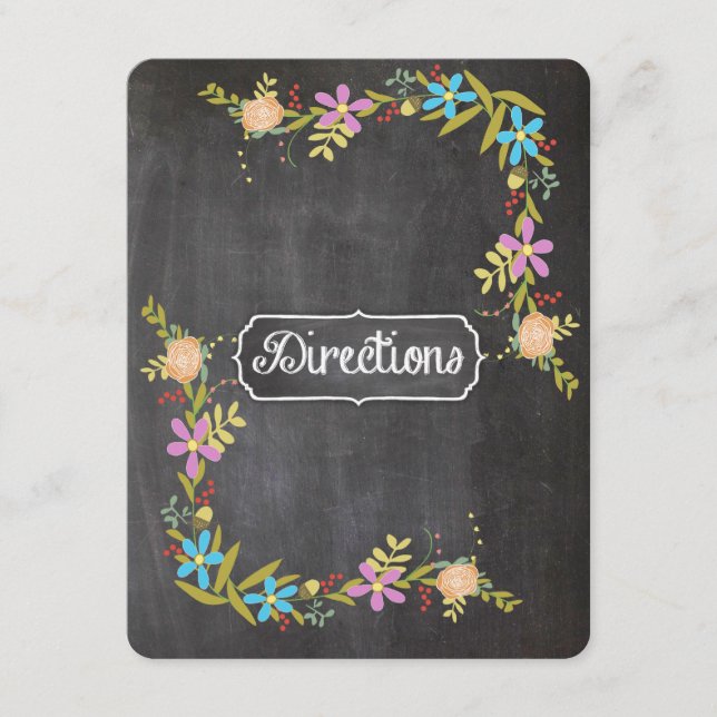 Carte D'accompagnement Rustique bleu Floral Garland Chalkboard Mariage (Devant)