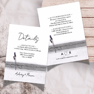 Carte D'accompagnement Rustique Boho Burlap Wood Lavender Détails du Mari
