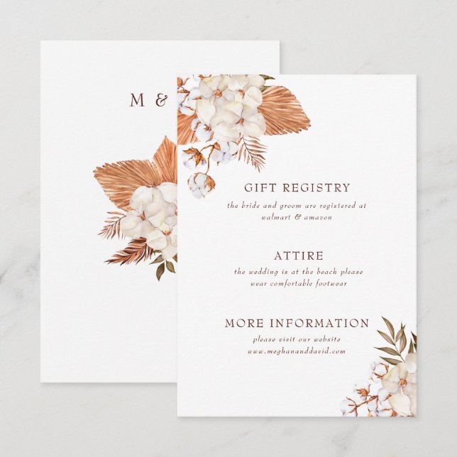 Carte D'accompagnement Rustique Boho Pampas Grass Floral Mariage du déser (Devant / Derrière)