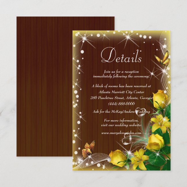 Carte D'accompagnement Rustique Bois foncé Jaune Floral Détails Mariage (Devant / Derrière)