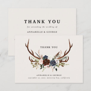 Carte D'accompagnement Rustique bordeaux mariage floral marine merci