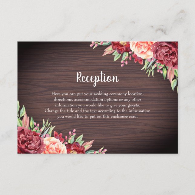 Carte D'accompagnement Rustique Bourgogne Floral Aquarelle Mariage (Devant)