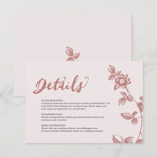 Carte D'accompagnement Rustique Dusty Rose Whimsical Floral Détails du Ma (Devant / Derrière)