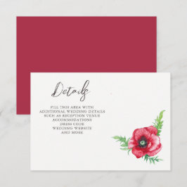 Carte D'accompagnement Rustique Elegant Aquarelle Script Red Poppy Mariag