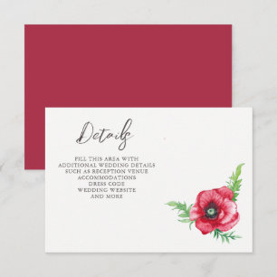 Carte D'accompagnement Rustique Elegant Aquarelle Script Red Poppy Mariag