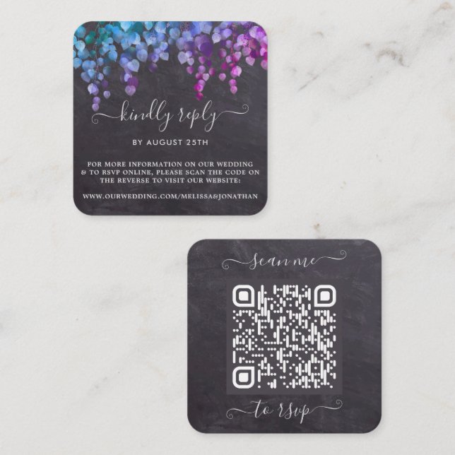 Carte D'accompagnement Rustique Eucalyptus Botanique Mariage RSVP QR Code (Devant / Derrière)