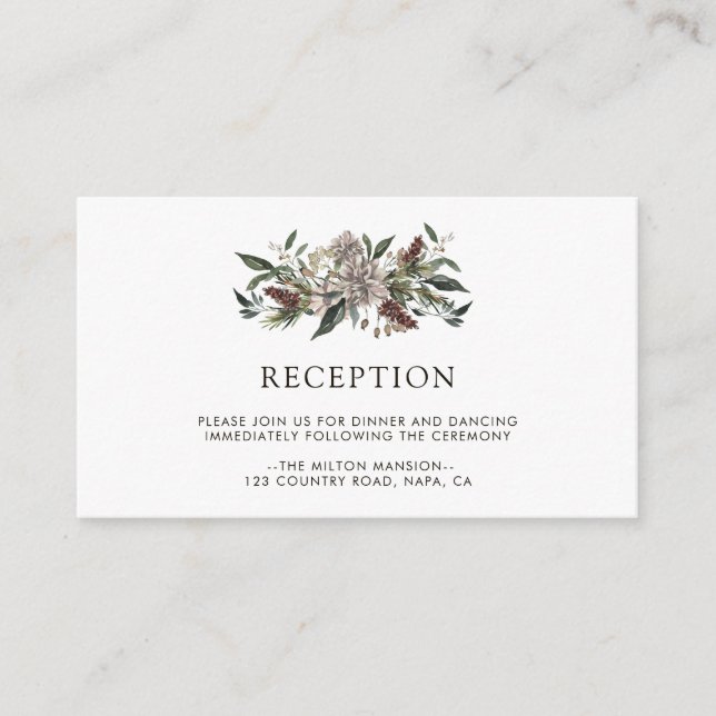 Carte D'accompagnement Rustique Floral Automne Réception de mariage d'hiv (Devant)