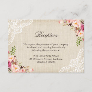Carte D'accompagnement Rustique Floral Lace Burlap Réception Hébergement