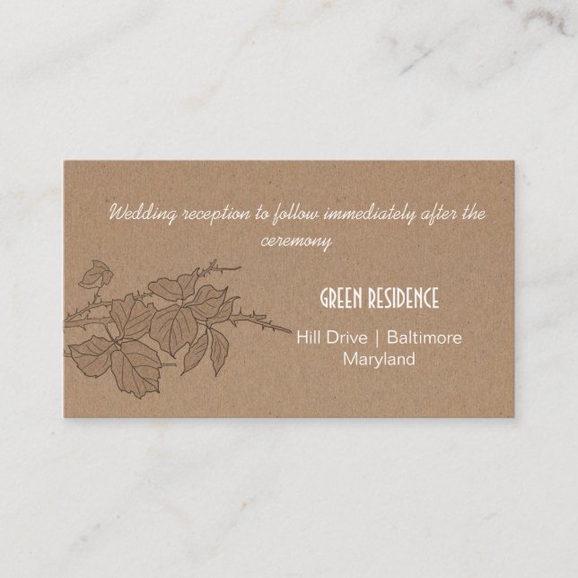 Carte D'accompagnement Rustique Kraft Papier Feuilles Mariage Insertion (Devant)