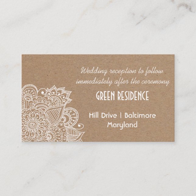 Carte D'accompagnement Rustique Kraft papier Mariage Paisley Insertion (Devant)