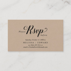 Carte D'accompagnement Rustique Kraft, Script noir, réponse RSVP