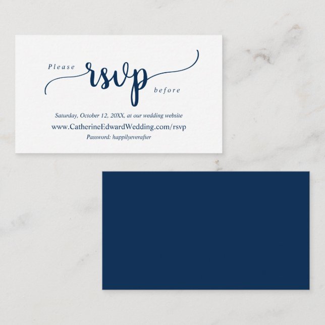 Carte D'accompagnement Rustique moderne, bleu marine, site RSVP en ligne (Devant / Derrière)