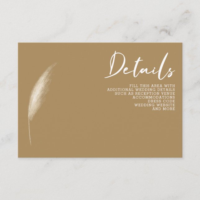 Carte D'accompagnement Rustique Neutre Terre Boho Pampas Mariage herbe (Devant)