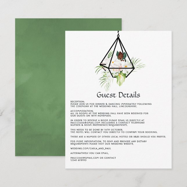 Carte D'accompagnement Rustique Pastel Floral Terrarium Jardin Mariage (Devant / Derrière)
