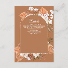 Carte D'accompagnement Rustique Terracotta Boho Pampas Arché Mariage