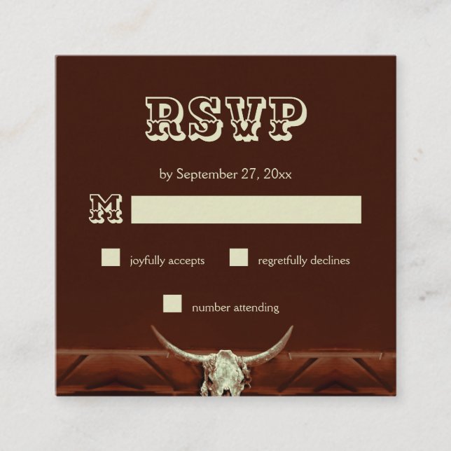 Carte D'accompagnement Rustique Western Bull Skull Wedding RSVP (Devant)