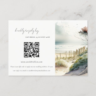 Carte D'accompagnement Sable côtier Plage Mariage QR Code RSVP