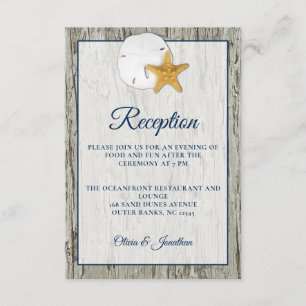 Carte D'accompagnement Sable Dollar Plage Rustique Mariage En Bois Récept