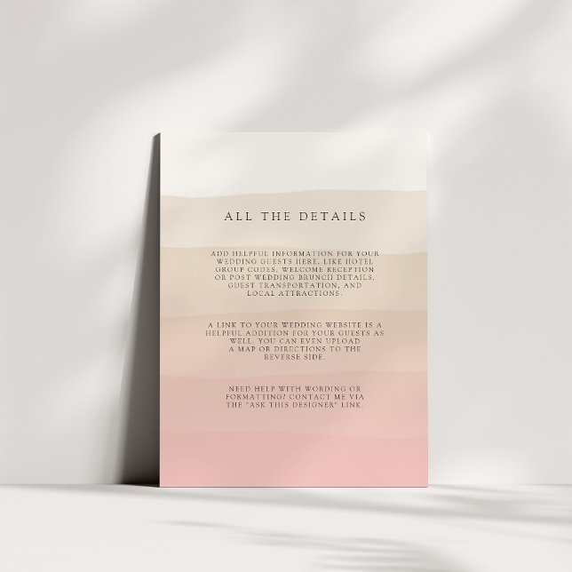 Carte D'accompagnement Sable rose | Détails de l'invité Mariage (Créateur téléchargé)