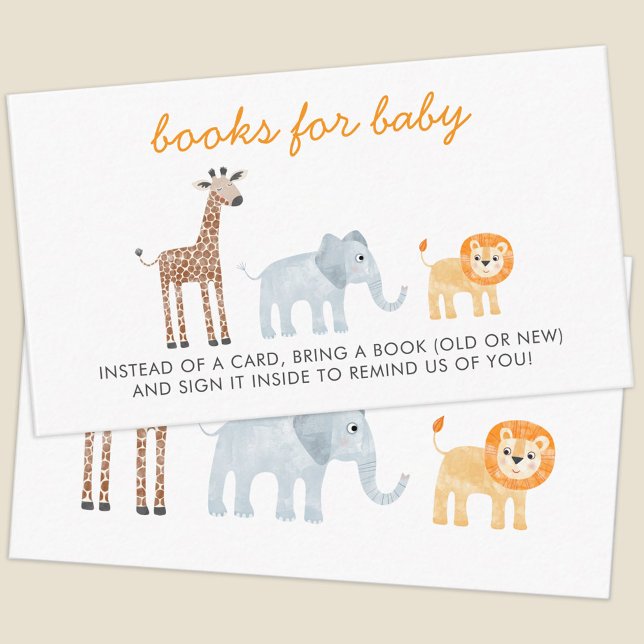 Carte D'accompagnement Safari Animaux Baby shower Demande de réservation (Cute safari animal books for baby enclosure card for wildlife lover's baby shower. )