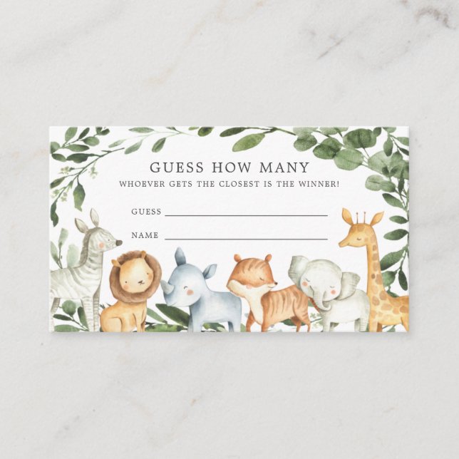 Carte D'accompagnement Safari Animaux Baby showers Devinez Combien de car (Devant)