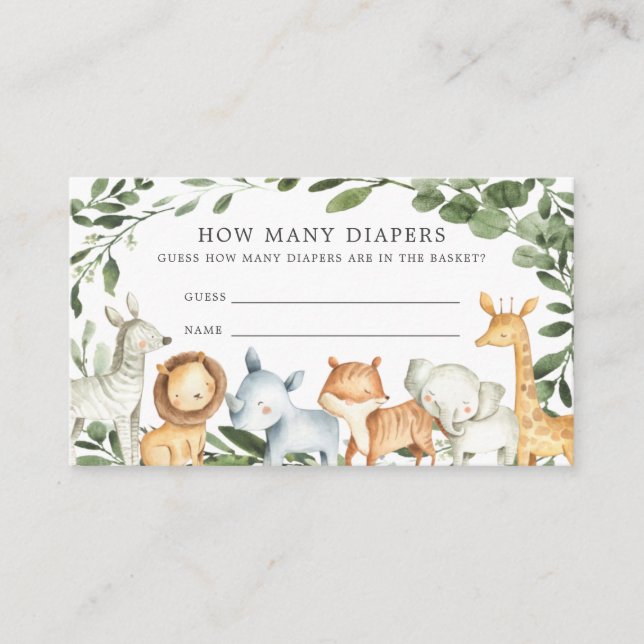 Carte D'accompagnement Safari Animaux Baby showers Devinez Combien De Dia (Devant)