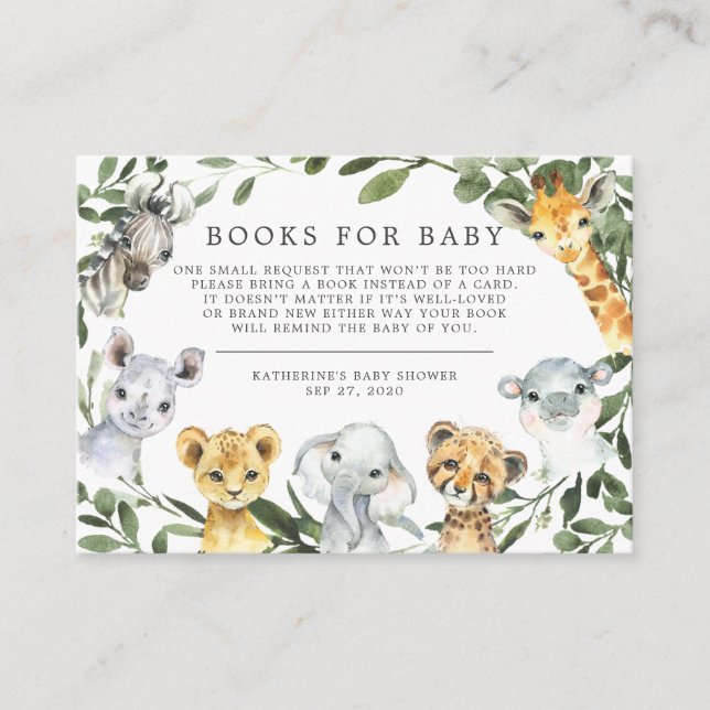 Carte D'accompagnement Safari Animaux Livres Pour Baby Baby shower Card (Devant)