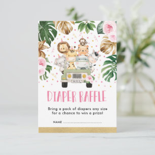 Carte D'accompagnement Safari-bébé fille de la jungle rose florale Raffin