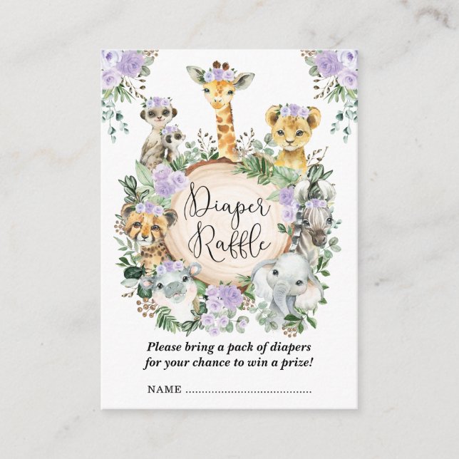 Carte D'accompagnement Safari Floral Violet Jungle Baby Diaper Raffle (Devant)