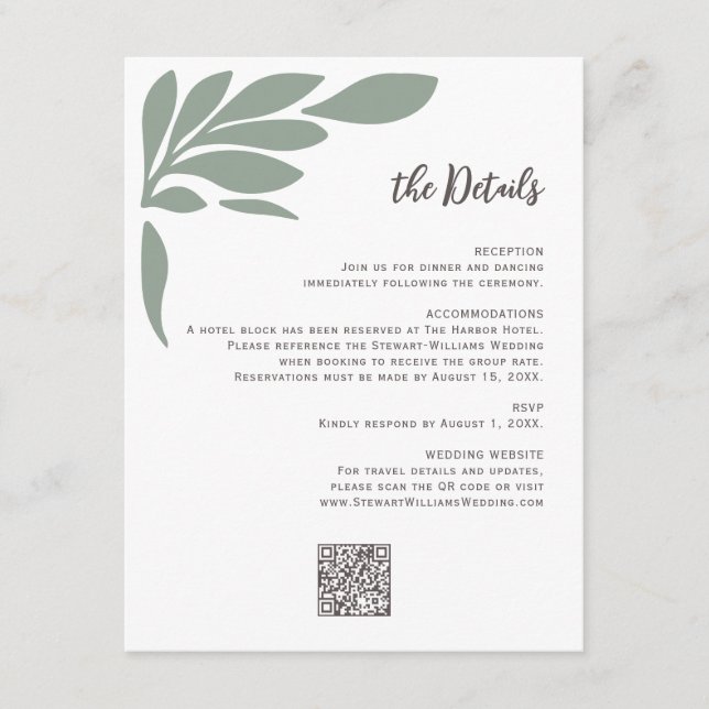 Carte D'accompagnement Sage Abstract Tropical Floral Leaf Wedding  (Devant)