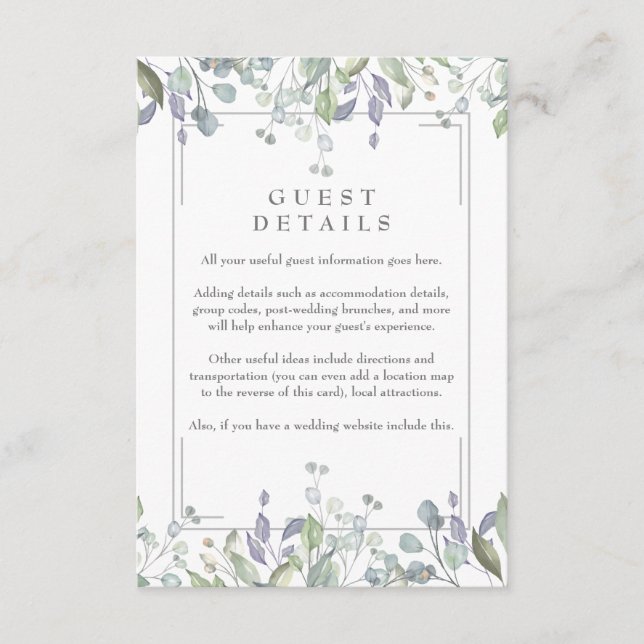 Carte D'accompagnement Sage and Lilac Floral Information aux clients Déta (Devant)