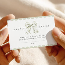 Sage Green Bow Baby Shower Diaper Raffle Card